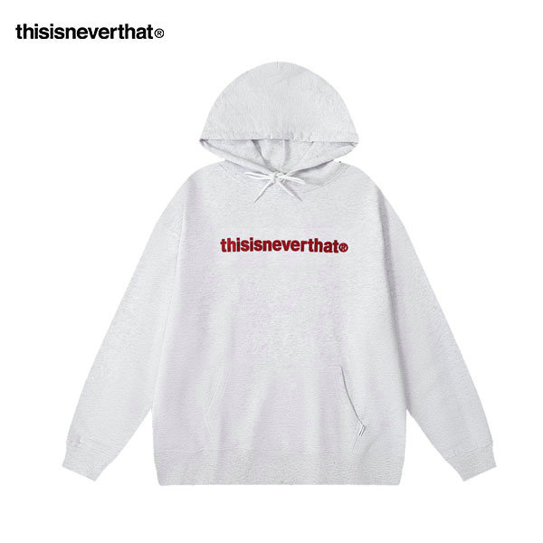 Thisisneverthat 帽T 紅色字母刺繡 連帽衛衣 秋冬校園 情侶裝 淺灰 Thisisneverthat 帽T 紅色字母刺繡 連帽衛衣 秋冬校園 情侶裝 淺灰