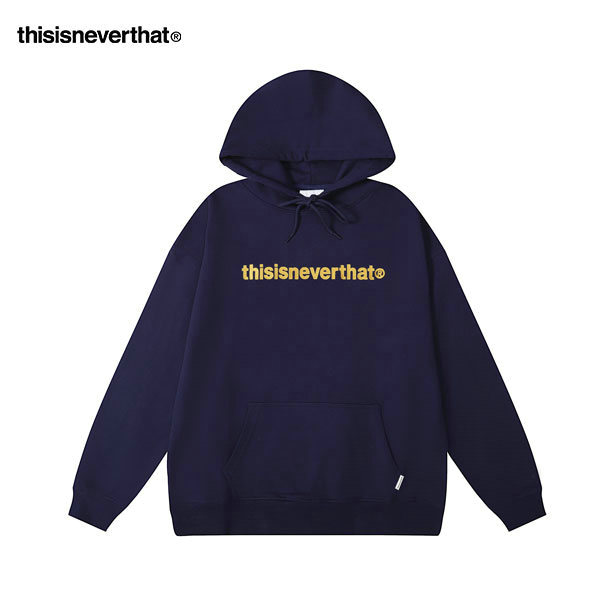 Thisisneverthat 帽T 黃色字母刺繡 連帽衛衣 修身舒適 男女款 藍色 Thisisneverthat 帽T 黃色字母刺繡 連帽衛衣 修身舒適 男女款 藍色