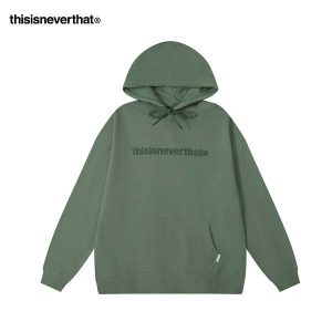 Thisisneverthat 帽T 純色字母刺繡 連帽衛衣 時尚百搭 寬鬆 情侶裝 綠色