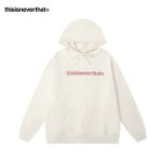 Thisisneverthat 帽T 粉色字母刺繡 連帽衛衣 寬鬆休閒 男女款 白色